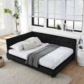 Full Size Upholstered Tufted Bed Frame, Sofa Bed Frame with Comfortable Backrest and Armrests, Full Size Bed for Bedroom, Living Room,Velvet, Black(80.5''*59''*30.5'')