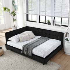 Full Size Upholstered Tufted Bed Frame, Sofa Bed Frame with Comfortable Backrest and Armrests, Full Size Bed for Bedroom, Living Room,Velvet, Black(80.5''*59''*30.5'')