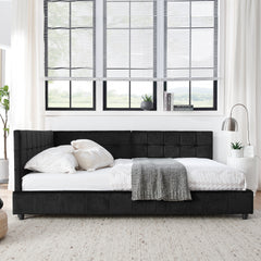 Full Size Upholstered Tufted Bed Frame, Sofa Bed Frame with Comfortable Backrest and Armrests, Full Size Bed for Bedroom, Living Room,Velvet, Black(80.5''*59''*30.5'')