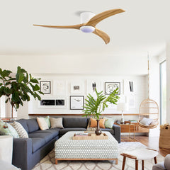 52" Solid Wood Blades Ceiling Fan With Light with Remote Control, Noiseless Reversible Motor, 6 Speed, for Patio Living Room, Bedroom,Indoor.(Matte White)
