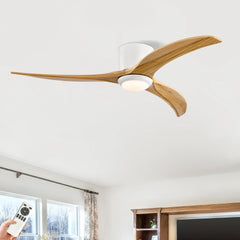52" Solid Wood Blades Ceiling Fan With Light with Remote Control, Noiseless Reversible Motor, 6 Speed, for Patio Living Room, Bedroom,Indoor.(Matte White)