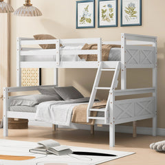 Twin over Full Bunk Bed with ladder, Safety Guardrail, Perfect for Bedroom, White