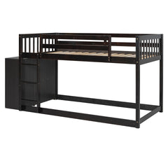 Twin over Twin Bunk Bed with 4 Drawers and 3 Shelves-Espresso