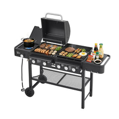 All-in-One Propane Gas Grill with Grilling & Griddling Functions, 745 Sq.Inch Cooking Space, 5 Burners, 56000 BTU Propane Grill, Heavy-Duty Stand for Backyard Barbecue & Outdoor Cooking