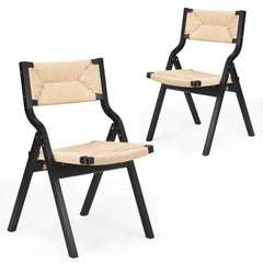 Wood Folding Chairs, Foldable Chairs Wooden Indoor Stackable Dining Chairs for Kitchen & Dining Room Chair Woven Seat & Webbing Back, Dining Chair Set of 2