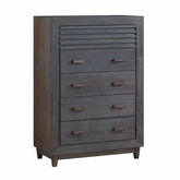 Transitional Style 1pc Chest Slat Design Mortise and Tenon Joinery Charcoal Brown Finish Bedroom Furniture