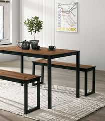 Industrial Style 3pc Dining Set 1x Dining Table 2x Bench U-Shape Metal Legs Wooden Top Walnut And Black Finish