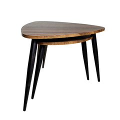 Contemporary Nesting Tables 2pc Set Metal And Solid Wood With Space Saving Design Natural / Black