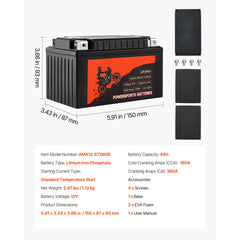 Motorcycle Battery 12V 6Ah YTX12-BS High Performance Powersports Battery