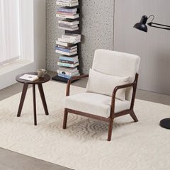 Mid-Century Modern Accent Chair&Coffee Table Set,Vintage Luxury Style, Leisure Chair(Beige)& coffee table (Walnut-Tone), suitable for living rooms and bedroom relaxation areas