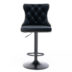 Swivel Velvet Barstools Adjusatble Seat Height from 25-33 Inch, Chrome base Bar Stools with Backs Comfortable Tufted for Home Pub and Kitchen Island, Black,Set of 2,AS1812BK