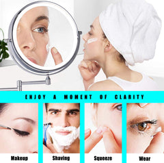 8 Inch LED Wall Mount Two-Sided Magnifying Makeup Vanity Mirror, 12 Inch Extension Chrome Finish, 1X/3X Magnification, 360 Degree Rotation, Waterproof Button Shaving Mirror