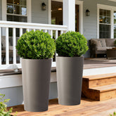 2 Pack Tall 21.7 in Planters for Outdoor Plants Modern Tall Square Planter Box Indoor Outdoor Porch Patio Flower Pot Modern Big Tapered Matte Tree Flower Pot for Garden, (Brown)