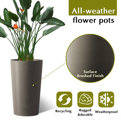 2 Pack Tall 21.7 in Planters for Outdoor Plants Modern Tall Square Planter Box Indoor Outdoor Porch Patio Flower Pot Modern Big Tapered Matte Tree Flower Pot for Garden, (Brown)