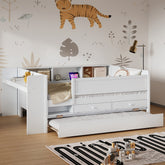 Multi-Functional Twin Daybed with Drawers and Trundle, Headboard Storage and Tables, USB Charging Station, White