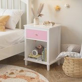 26.77''H Wooden Nightstand with One Drawer One Shelf for Kids, Adults, Pink+Golden handle