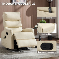 Heat Massage Manual Recliner Chair with Rocker and Swivel in Fabric for Living Room, Beige