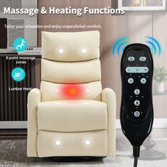 Heat Massage Manual Recliner Chair with Rocker and Swivel in Fabric for Living Room, Beige