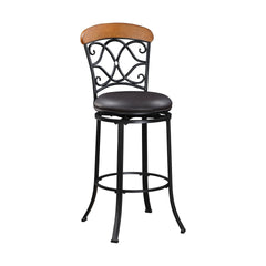 1pc Pub Height Swivel Chair Faux Leather Upholstered Black Metal Frame Dining Furniture