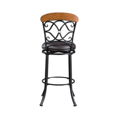 1pc Pub Height Swivel Chair Faux Leather Upholstered Black Metal Frame Dining Furniture