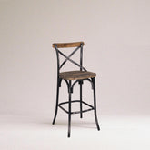 Antique Black Finish Metal Frame Vintage Style Bar Chair 1pc Wooden Seat Dining Furniture
