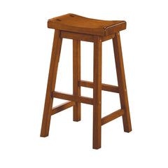 Wooden 29" Counter Height Stool with Saddle Seat, Oak Brown, Set Of 2