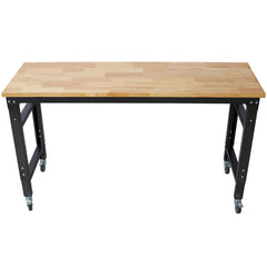 Workbench - 60" Wide Rolling Workbenches for Garage - Adjustable Height, Workshop Tool Bench, Metal with rubber Wood Top,Black Hammertone leg