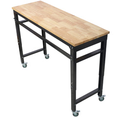 Workbench - 60" Wide Rolling Workbenches for Garage - Adjustable Height, Workshop Tool Bench, Metal with rubber Wood Top,Black Hammertone leg
