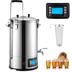 Electric Brewing System, 9.2 Gal/35 L Brewing Pot, All-in-One Home Beer Brewer w/Pump, Mash Boil Device w/Panel, Auto/Manual Mode 100-1800W Power 25-100℃ Temp 1-180 min Timer Recipe Memory