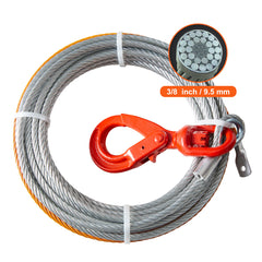 Galvanized Steel Winch Cable, 3/8 Inch x 100 Feet 15,200 lbs Breaking Strength, Wire Winch Rope with Swivel Hook, Towing Cable Heavy Duty, Universal Fit for SUV, Large Off-Road Vehicle, Truck