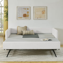 Daybed with Trundle Upholstered Tufted Sofa Bed, Twin Size, Boucle Fabric, Beige (83"x43"x29.5")