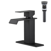 Waterfall Spout Bathroom Sink Single Handle Faucet with Pop-Up Drain (with Overflow)
