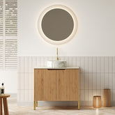 TURIO 30" Bathroom Vanity with Sink, Freestanding Plywood Bathroom Storage Cabinet with 2 Doors, White Round Basin with Stone Pattern and Roma Travertine Sintered Stone Counter Top, Woodgrain Color