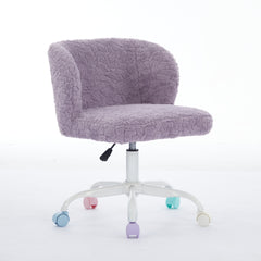 A&A Furniture Office Chair,Artificial rabbit hair Home Office Chair with Metal Base,Adjustable Desk Chair Swivel Office Chair,Vanity Chair(Violet)