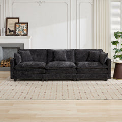 Cloud Sofa 3 Seats (Ottoman is not included), Modern Sectional Couch, for Living Room Bedroom and Apartment, Comfy Double Layer Upholstered Seat Cushion, Breathable Chenille Fabric, Black,SW5013BK