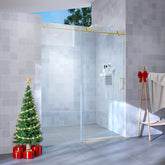 56" - 60" W x 76" H Single Sliding Shower Door, Frameless Bathroom Sliding Door with 1/4" (6mm) Tempered Glass for Walk-in Shower, Brushed Gold GF-25D06-60BGX