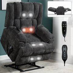 Dual Motor Heat Massage Infinite Position Up to 350 LBS Electric Power Lift Recliners with Power-Remote, Medium-firm and Heavy Duty, Grey