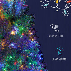 6FT Sliver Pre-Lit Artificial Christmas Tree, Hinged Full Tree with Metal Stand, 800 Branch Tips, 300 LED Lights,11 Lighting Modes, Holiday Decoration Tree for Indoor and Outdoor