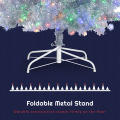 6FT Sliver Pre-Lit Artificial Christmas Tree, Hinged Full Tree with Metal Stand, 800 Branch Tips, 300 LED Lights,11 Lighting Modes, Holiday Decoration Tree for Indoor and Outdoor