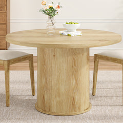 43" Round Dining Table for 4 People, Small Kitchen Dining Table with Wood Top and Sturdy Metal Pedestal Base, Modern Round Dinner Table for Dining Room, Easy Assembly
