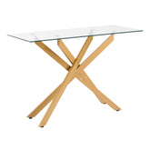 Glass Coffee Table, Modern Rectangle Sofa Side Table with Tempered Glass Top & Iron Cross-Legs, Golden Geometric Consloe Desk with Adjustable Anti-slip Foot Pads for Living Room, Entryway, Foyer