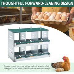 6 Compartments Chicken Nesting Box for Laying Eggs, Roll Away Chicken Laying Boxes, Green