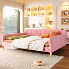Queen Size Upholstered Daybed with 4 Support Legs, Rubine