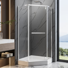 36"D X 36"W X 72"H Neo-Angle Shower Door, 1/4" Tempered Glass With Explosion-Proof Film, Chrome Stainless Steel Frame