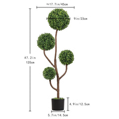 4FT Tall Artificial Boxwood Topiary Tree Large Faux Green Plant in Pot for Indoor Outdoor Patio Porch Garden Decoration, 1pc/set