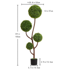 Artificial Boxwood Topiary Tree, 5FT Tall Triple Ball-Shaped Faux Plant Indoor or Outdoor Home and Office Decoration, 1pc/set