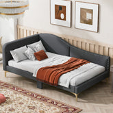 Twin Size Upholstered Daybed with Headboard and Armrest, Support Legs, Grey