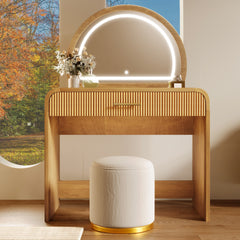 39 inch Makeup Vanity Table with Mirror Touch Screen Lighted Mirror, Dressing Table with Drawer for Bedroom, Natural