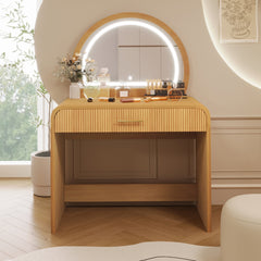 39 inch Makeup Vanity Table with Mirror Touch Screen Lighted Mirror, Dressing Table with Drawer for Bedroom, Natural