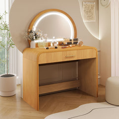 39 inch Makeup Vanity Table with Mirror Touch Screen Lighted Mirror, Dressing Table with Drawer for Bedroom, Natural